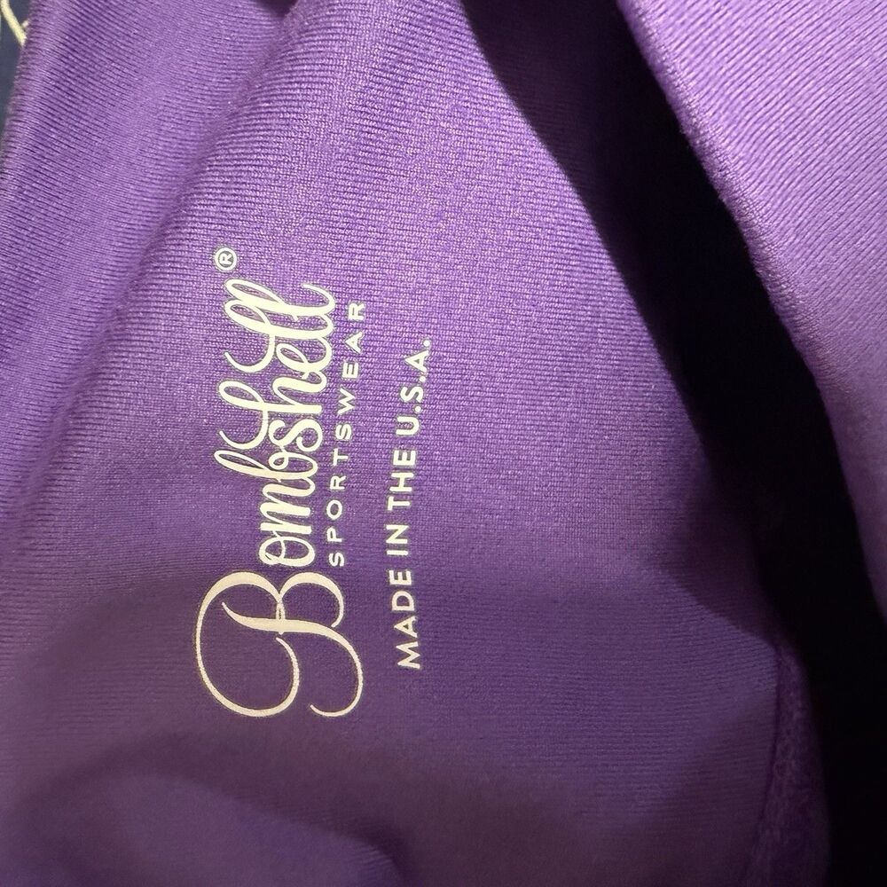 Bombshell Sportswear Purple High Rise Pocket Leggings XS Thigh Stripe Compressio - Picture 5 of 11